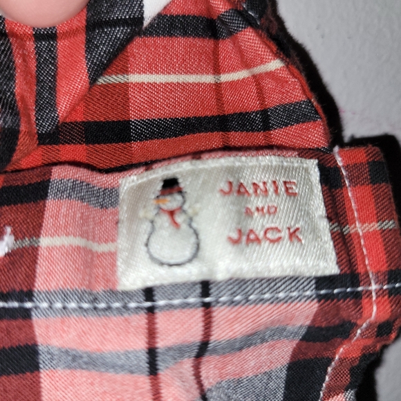 ⛄️Vintage Janie and Jack Snowman Lane Red Plaid Button Down Cotton Shirt 12-18 - Picture 5 of 6